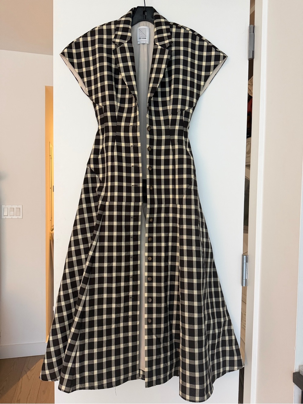 Rosie Assoulin Plaid Button-Front Fit & Flare Dress w boning - Picture 4 of 12